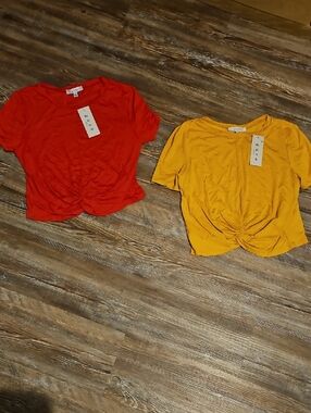 Gaze Red & Mustard Twist-Front Crop Tops (Set of 2)